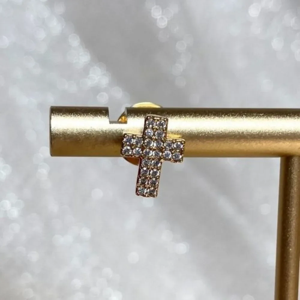 Gold Filled CZ Tiny Cross Studs - Picture 4 of 7